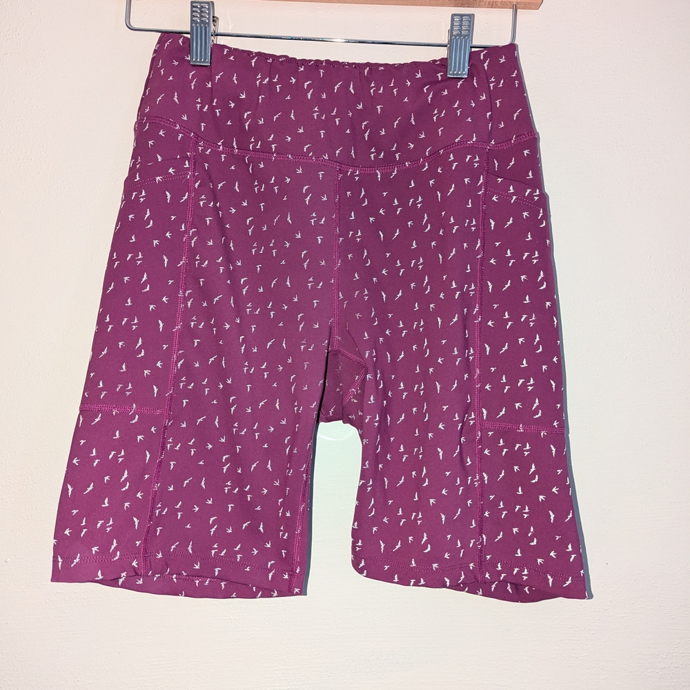 Oiselle Firecracker Reflective Running Shorts Bird Print Size 8